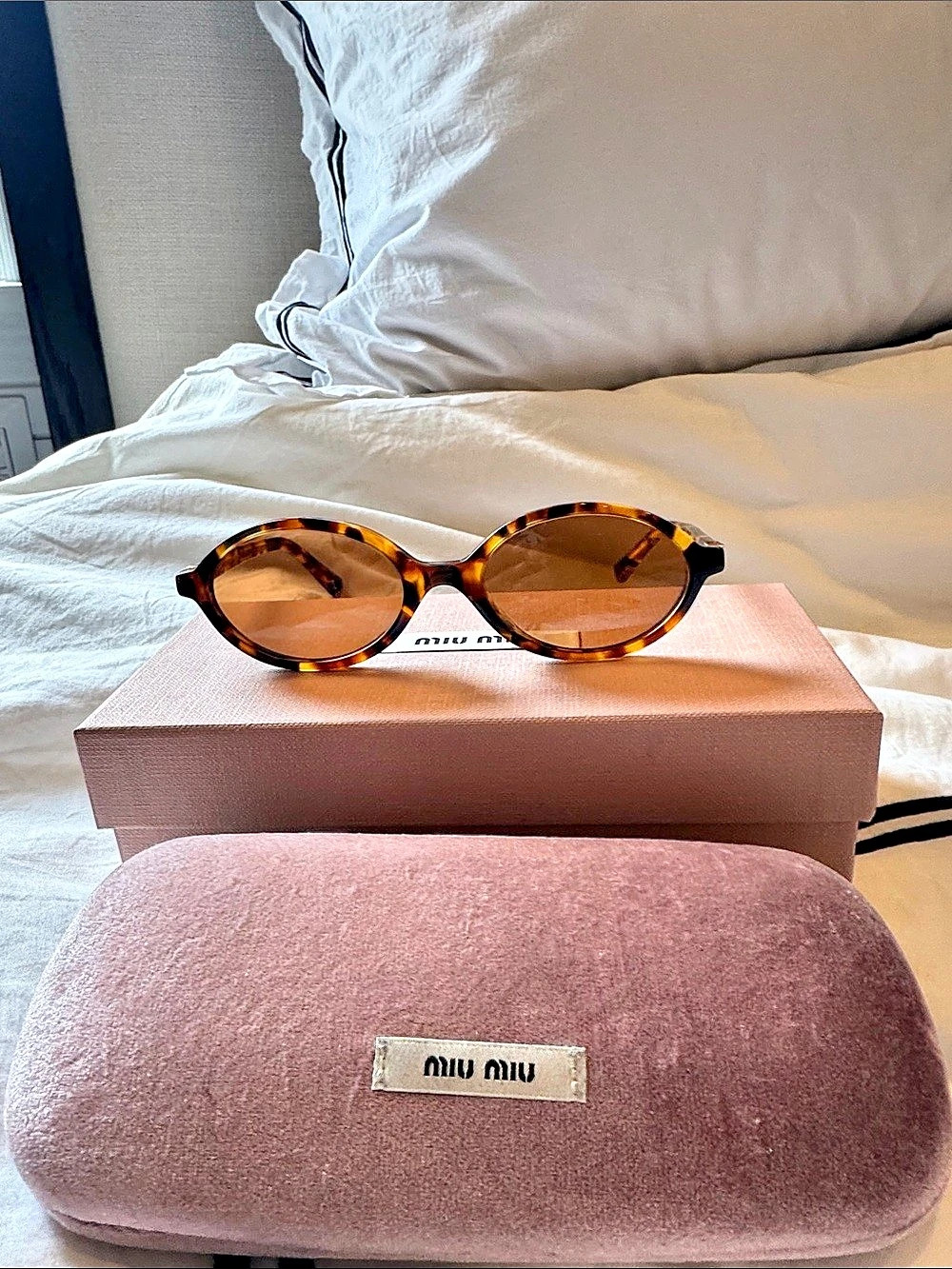 Miu Stardust Oval Sunglasses MU54Q Brown & Gold